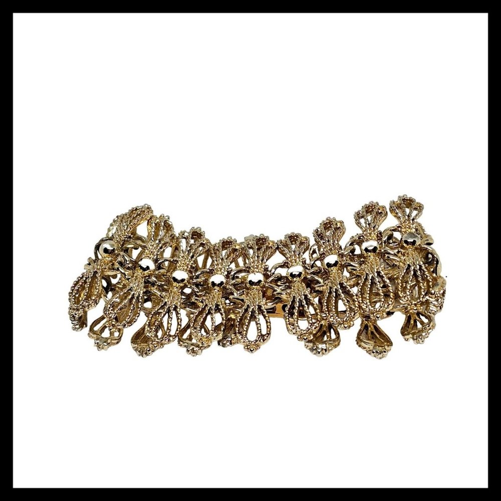 Vintage‎ Emmons Bracelet Gold Tone Link Statement Knot Bow Filigree